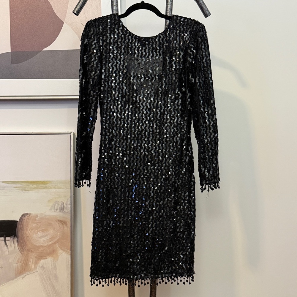 Vintage 80s Jarrod's Black Sequin Low Back Cocktail Dress Size 6